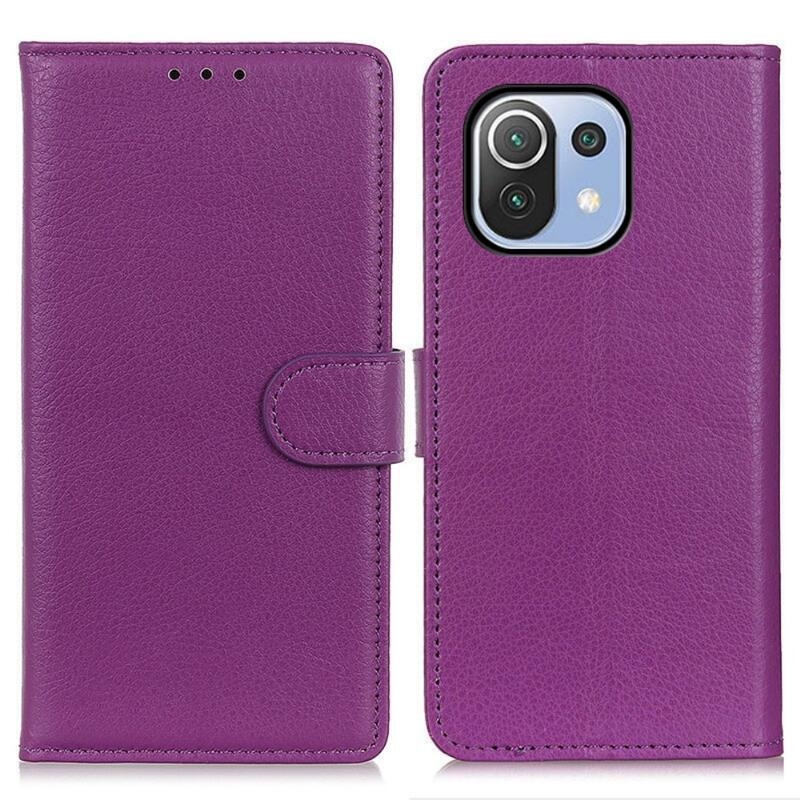 Litchi PU kožené peněženkové pouzdro na mobil Xiaomi Mi 11 Lite 4G/5G/11 Lite 5G NE - fialové