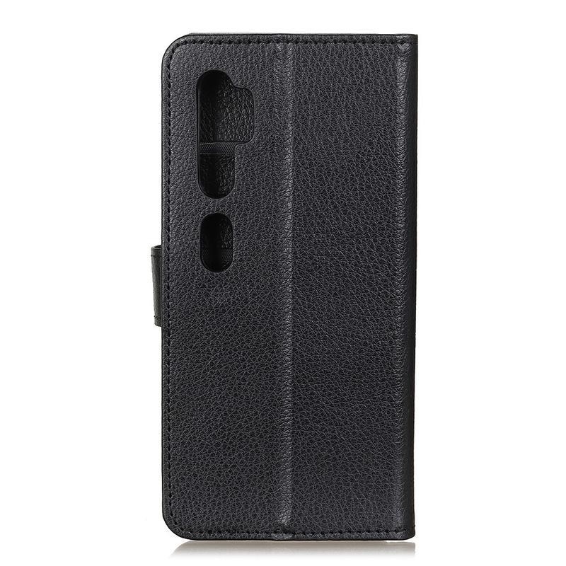 Litchi PU kožené peněženkové pouzdro na mobil Xiaomi Mi Note 10 / Mi Note 10 Pro - černé