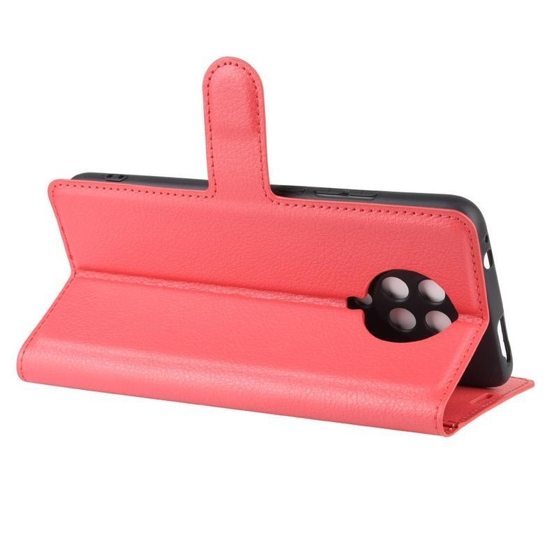 Litchi PU kožené peněženkové pouzdro na mobil Xiaomi Poco F2 Pro - červené