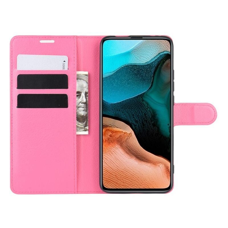 Litchi PU kožené peněženkové pouzdro na mobil Xiaomi Poco F2 Pro - rose