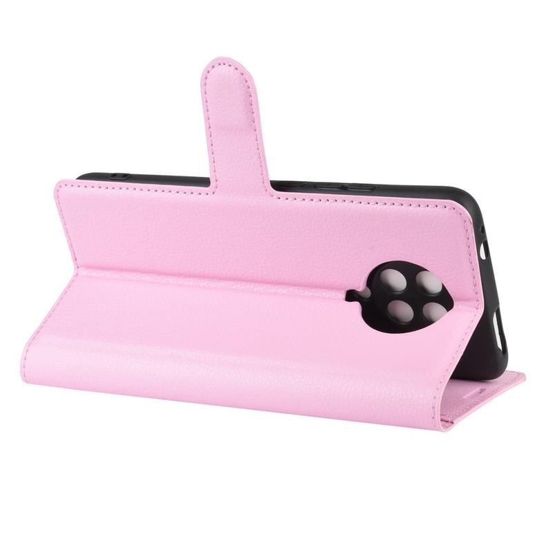 Litchi PU kožené peněženkové pouzdro na mobil Xiaomi Poco F2 Pro - růžové