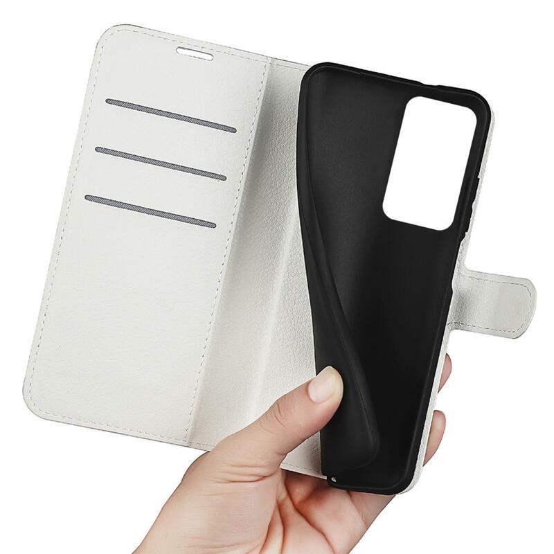 Litchi PU kožené peněženkové pouzdro na mobil Xiaomi Poco F4 5G - bílé