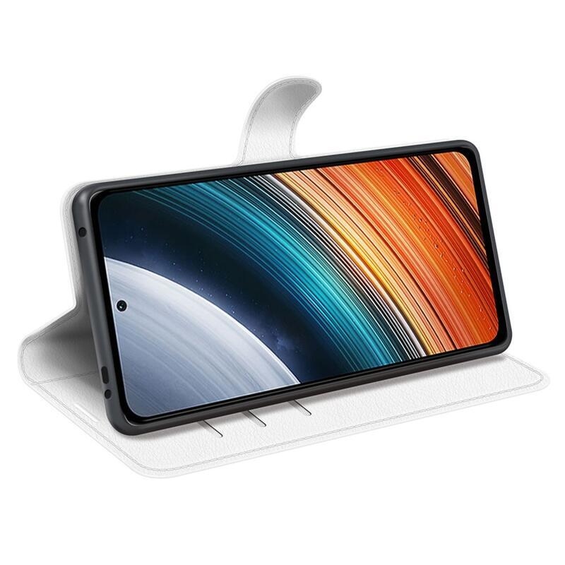 Litchi PU kožené peněženkové pouzdro na mobil Xiaomi Poco F4 5G - bílé