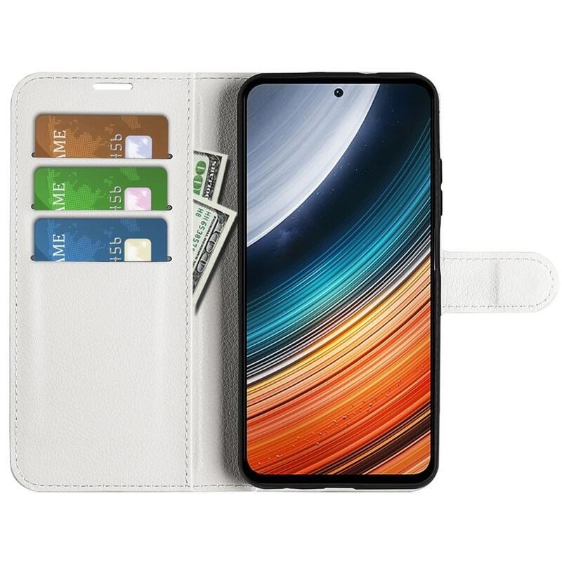 Litchi PU kožené peněženkové pouzdro na mobil Xiaomi Poco F4 5G - bílé