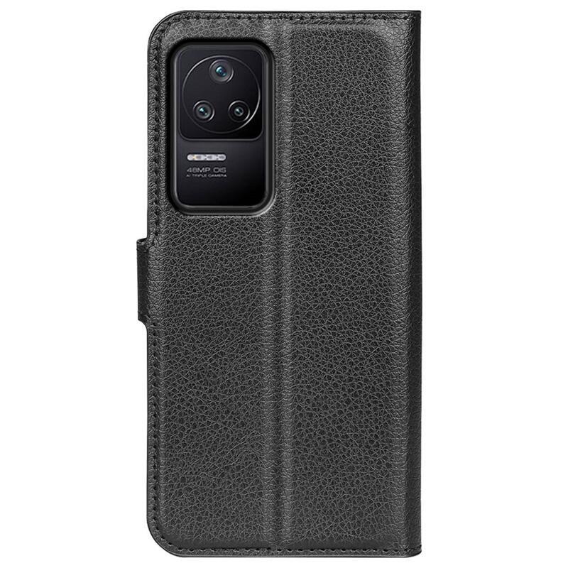 Litchi PU kožené peněženkové pouzdro na mobil Xiaomi Poco F4 5G - černé
