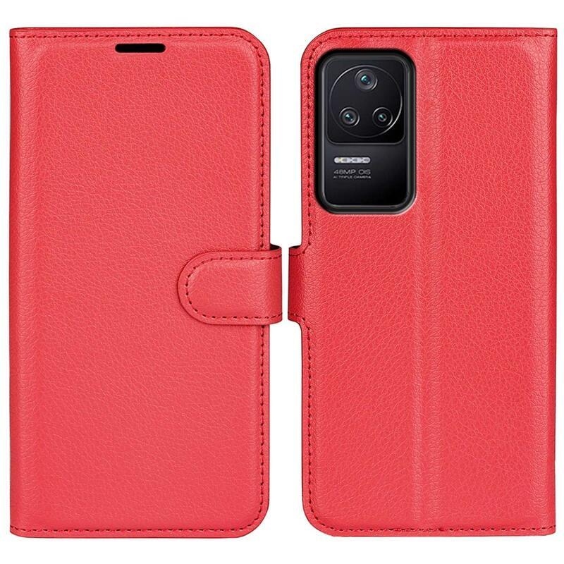 Litchi PU kožené peněženkové pouzdro na mobil Xiaomi Poco F4 5G - červené