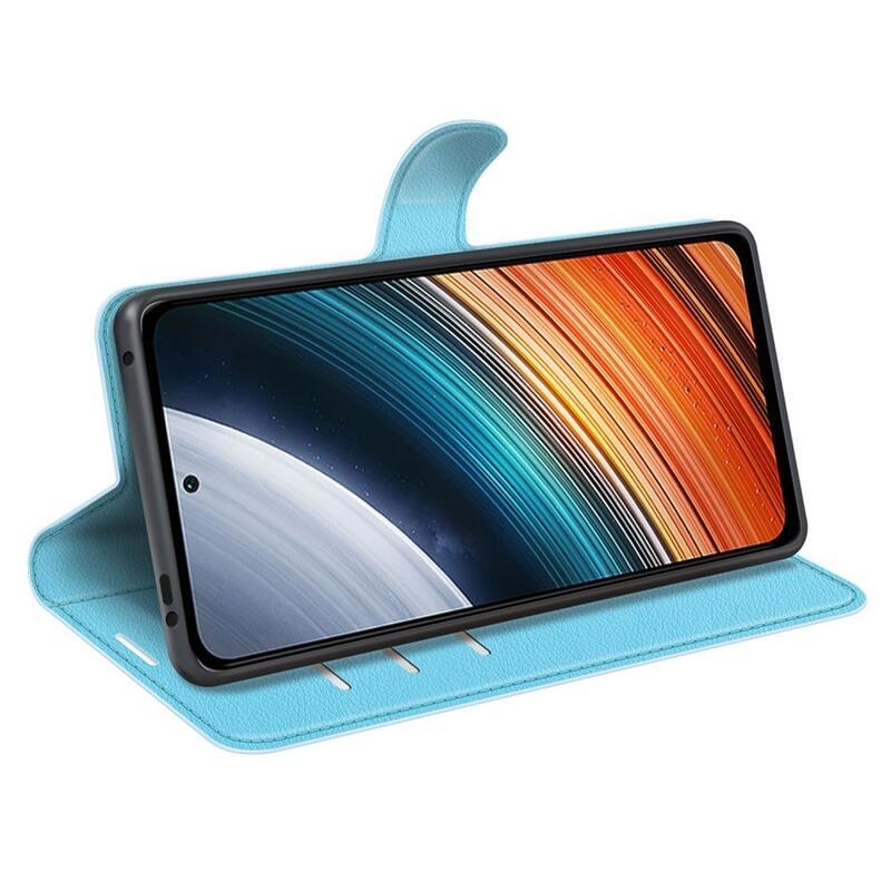 Litchi PU kožené peněženkové pouzdro na mobil Xiaomi Poco F4 5G - modré