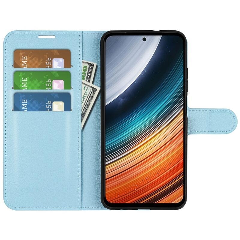 Litchi PU kožené peněženkové pouzdro na mobil Xiaomi Poco F4 5G - modré