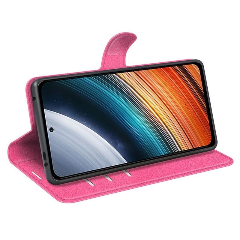 Litchi PU kožené peněženkové pouzdro na mobil Xiaomi Poco F4 5G - rose