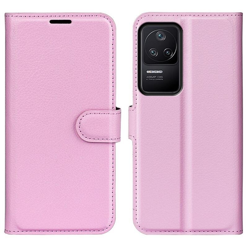 Litchi PU kožené peněženkové pouzdro na mobil Xiaomi Poco F4 5G - růžové