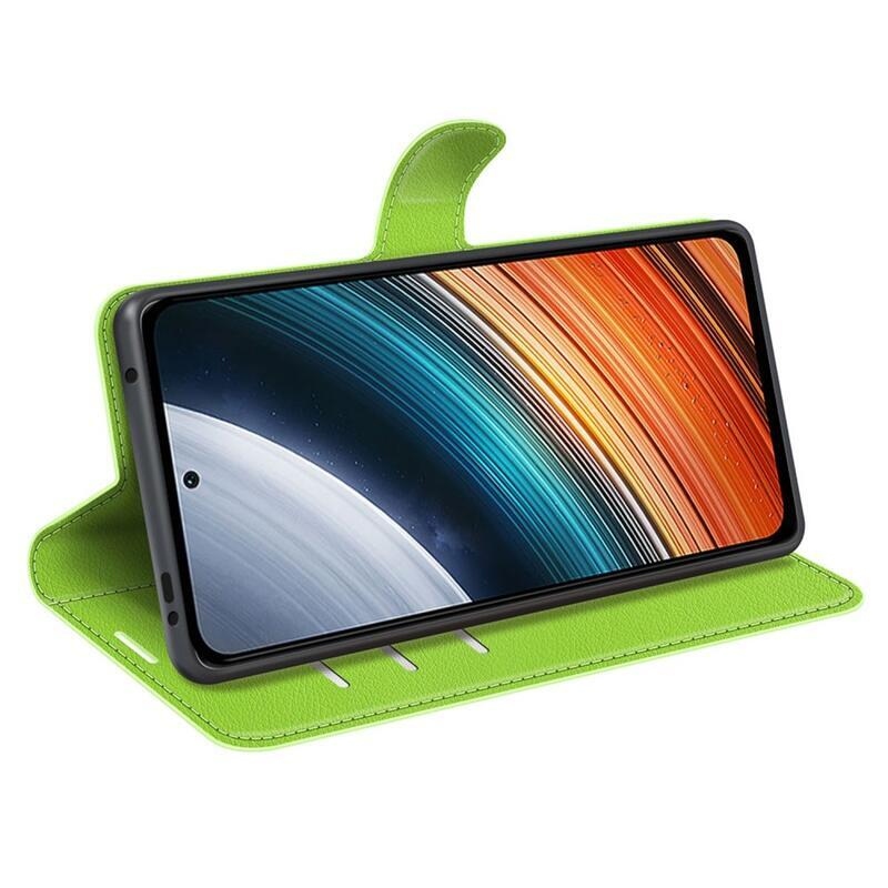Litchi PU kožené peněženkové pouzdro na mobil Xiaomi Poco F4 5G - zelené