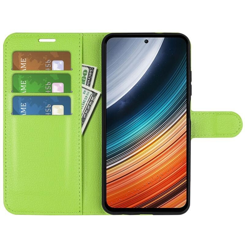 Litchi PU kožené peněženkové pouzdro na mobil Xiaomi Poco F4 5G - zelené