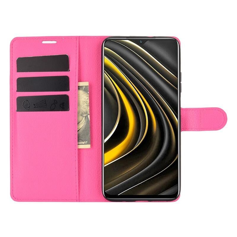 Litchi PU kožené peněženkové pouzdro na mobil Xiaomi Poco M3 - rose