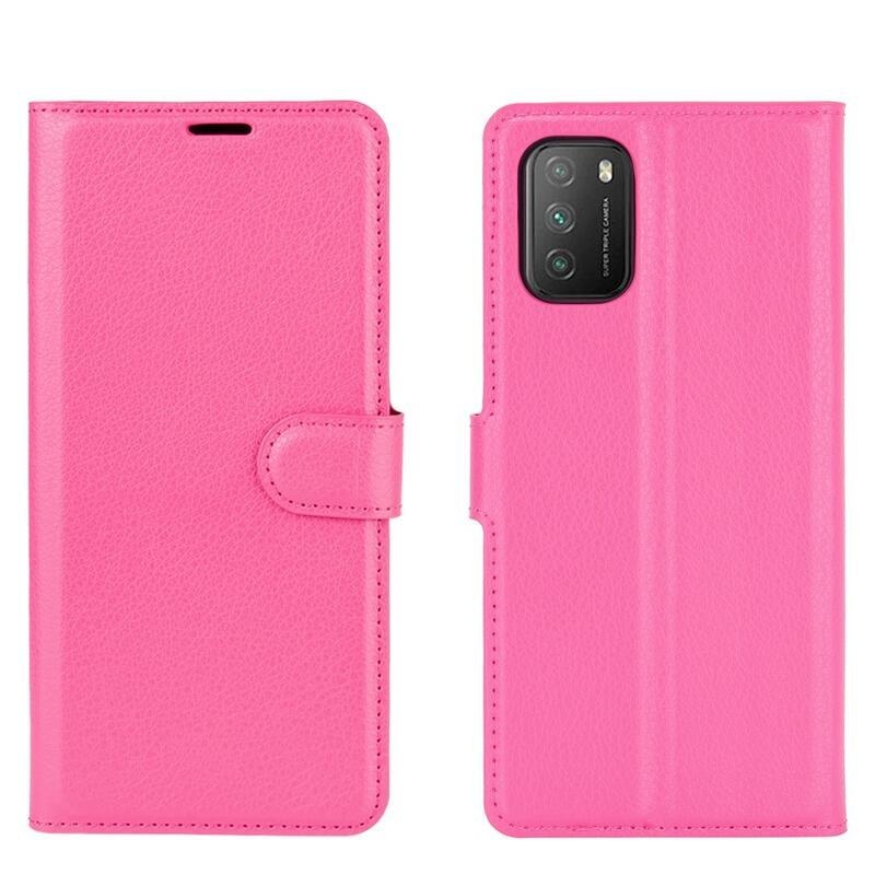 Litchi PU kožené peněženkové pouzdro na mobil Xiaomi Poco M3 - rose