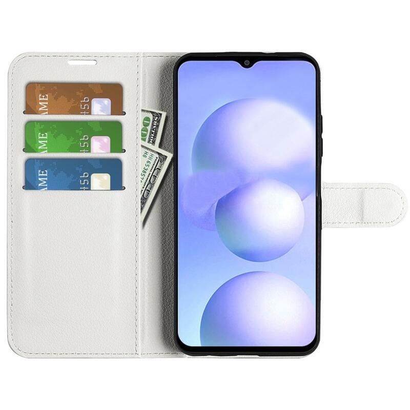 Litchi PU kožené peněženkové pouzdro na mobil Xiaomi Poco M4 5G - bílé
