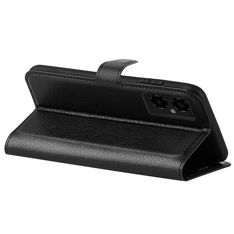 Litchi PU kožené peněženkové pouzdro na mobil Xiaomi Poco M4 5G - černé