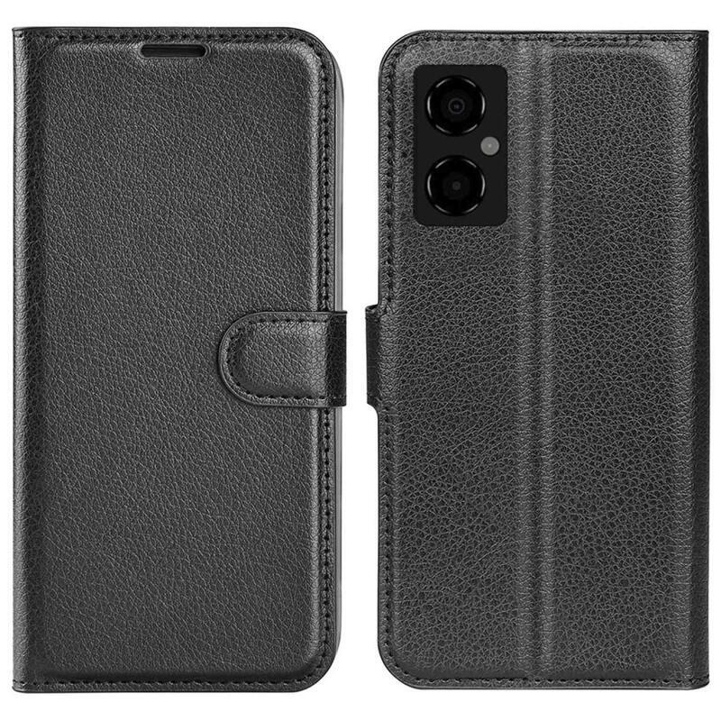 Litchi PU kožené peněženkové pouzdro na mobil Xiaomi Poco M4 5G - černé