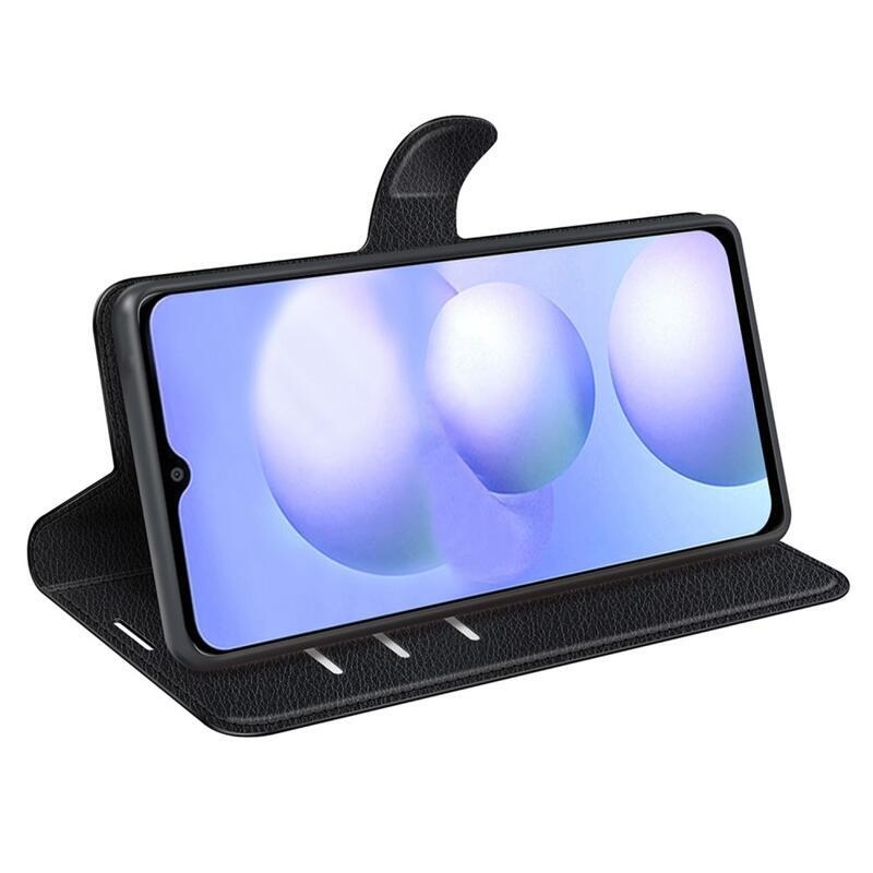 Litchi PU kožené peněženkové pouzdro na mobil Xiaomi Poco M4 5G - černé