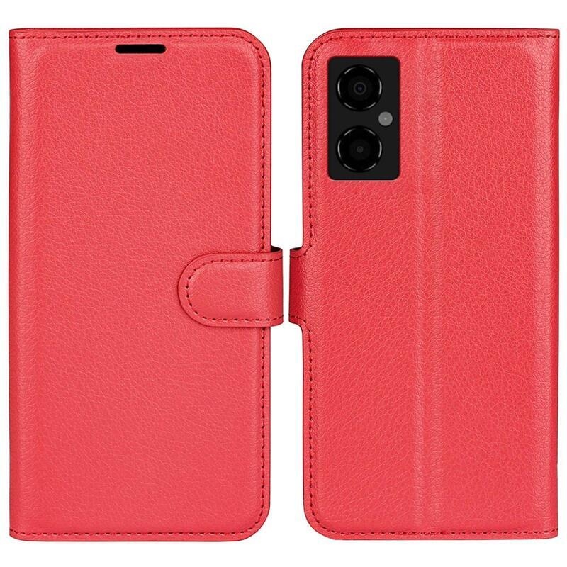 Litchi PU kožené peněženkové pouzdro na mobil Xiaomi Poco M4 5G - červené