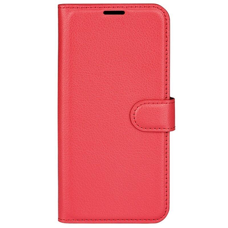 Litchi PU kožené peněženkové pouzdro na mobil Xiaomi Poco M4 5G - červené