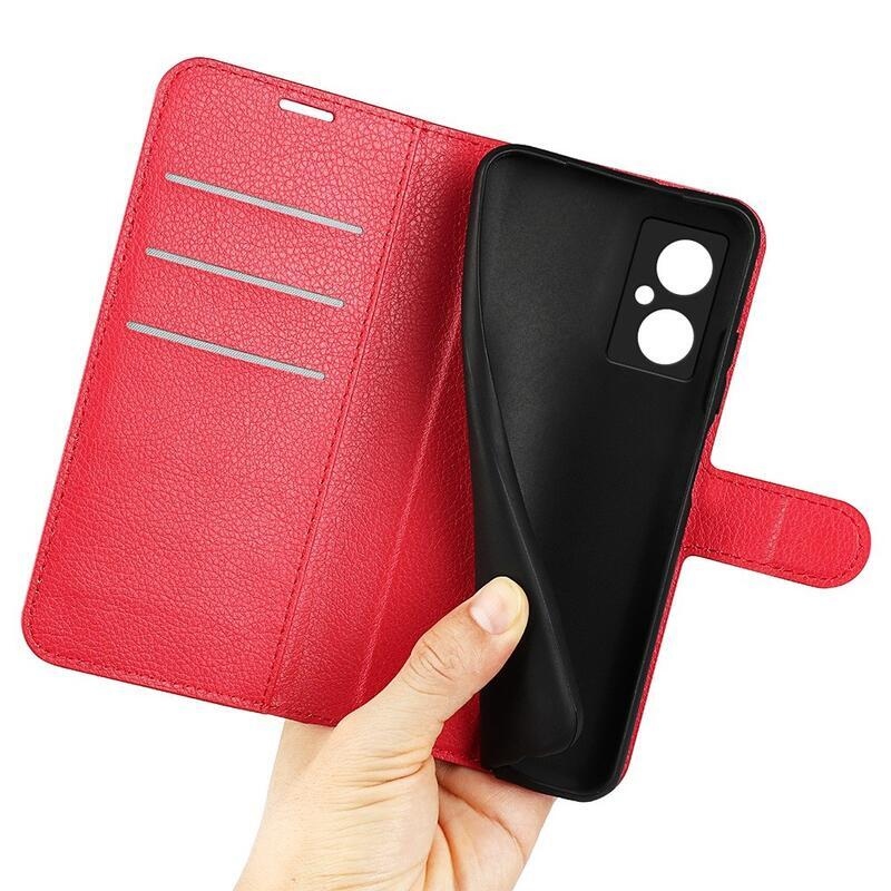 Litchi PU kožené peněženkové pouzdro na mobil Xiaomi Poco M4 5G - červené