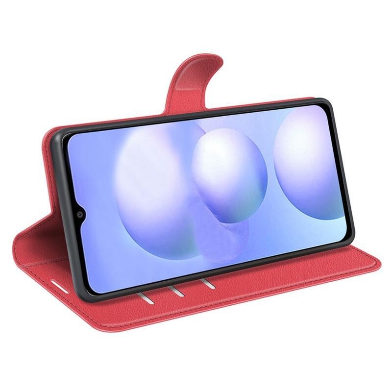 Litchi PU kožené peněženkové pouzdro na mobil Xiaomi Poco M4 5G - červené