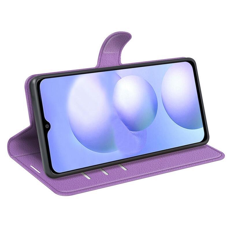 Litchi PU kožené peněženkové pouzdro na mobil Xiaomi Poco M4 5G - fialové