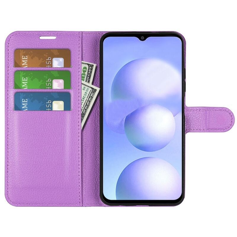 Litchi PU kožené peněženkové pouzdro na mobil Xiaomi Poco M4 5G - fialové