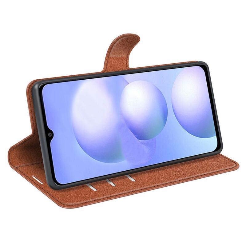 Litchi PU kožené peněženkové pouzdro na mobil Xiaomi Poco M4 5G - hnědé