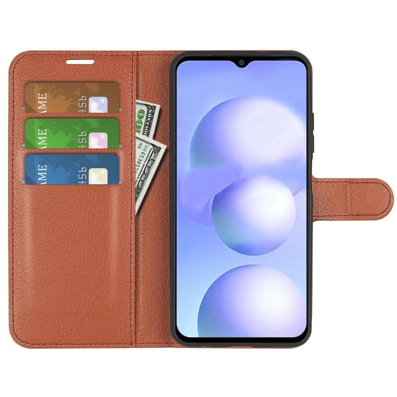 Litchi PU kožené peněženkové pouzdro na mobil Xiaomi Poco M4 5G - hnědé