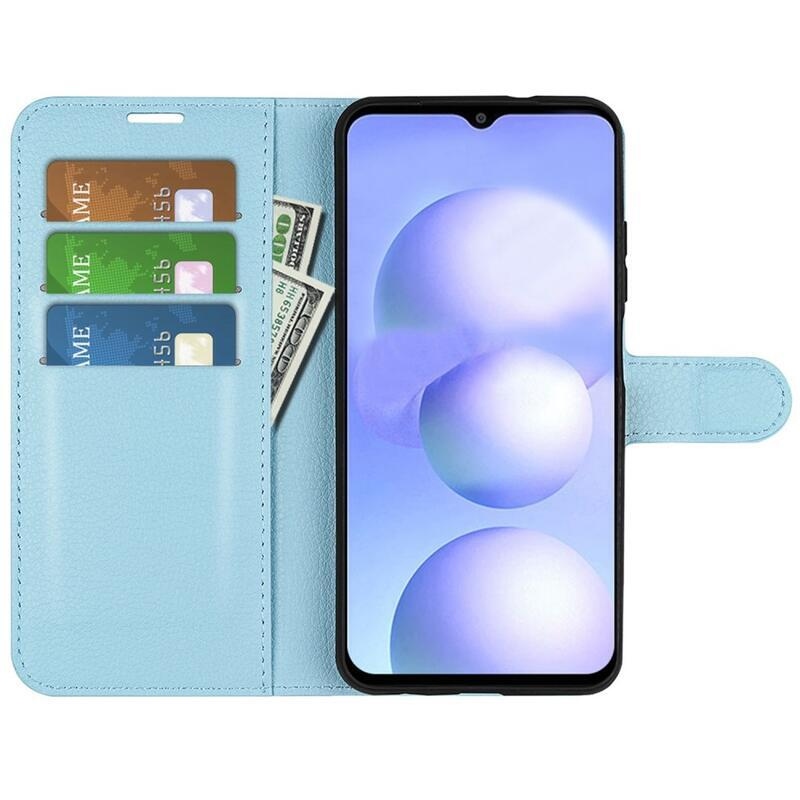 Litchi PU kožené peněženkové pouzdro na mobil Xiaomi Poco M4 5G - modré