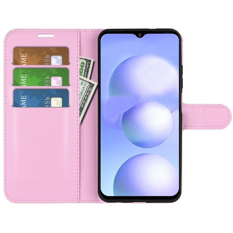 Litchi PU kožené peněženkové pouzdro na mobil Xiaomi Poco M4 5G - růžové