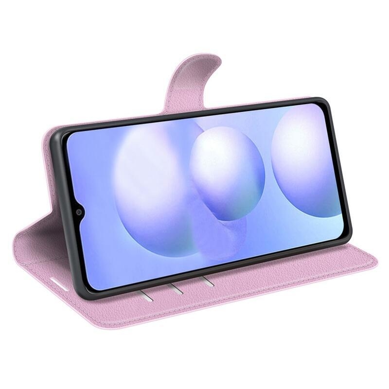 Litchi PU kožené peněženkové pouzdro na mobil Xiaomi Poco M4 5G - růžové