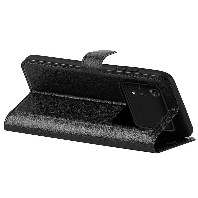 Litchi PU kožené peněženkové pouzdro na mobil Xiaomi Poco M4 Pro 4G - černé