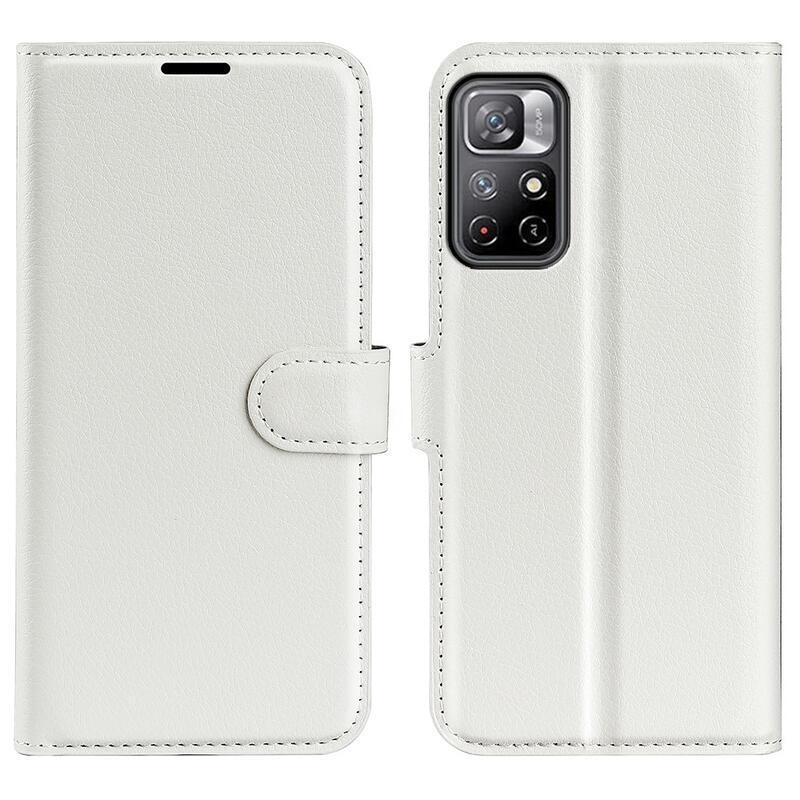 Litchi PU kožené peněženkové pouzdro na mobil Xiaomi Poco M4 Pro 5G/Redmi Note 11S 5G - bílé