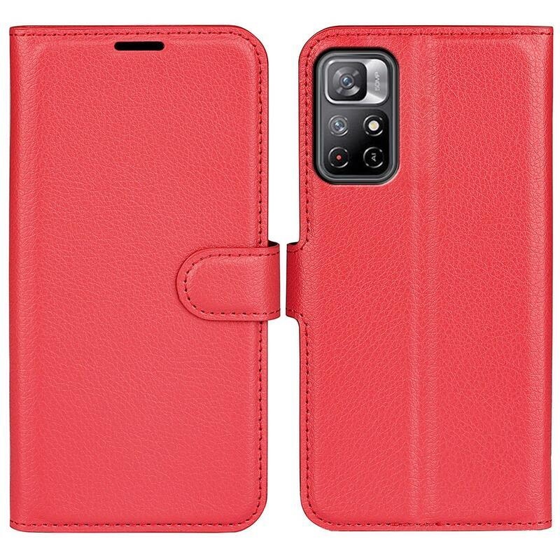 Litchi PU kožené peněženkové pouzdro na mobil Xiaomi Poco M4 Pro 5G/Redmi Note 11S 5G - červené