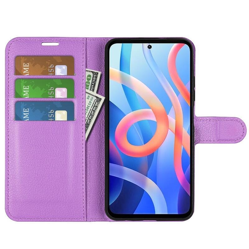 Litchi PU kožené peněženkové pouzdro na mobil Xiaomi Poco M4 Pro 5G/Redmi Note 11S 5G - fialové