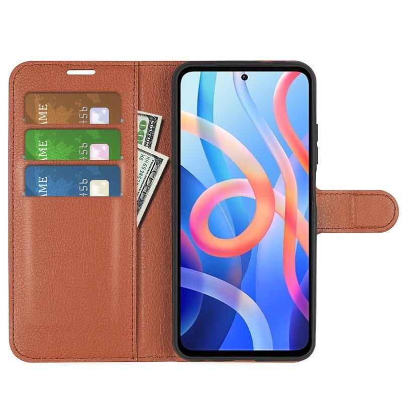 Litchi PU kožené peněženkové pouzdro na mobil Xiaomi Poco M4 Pro 5G/Redmi Note 11S 5G - hnědé