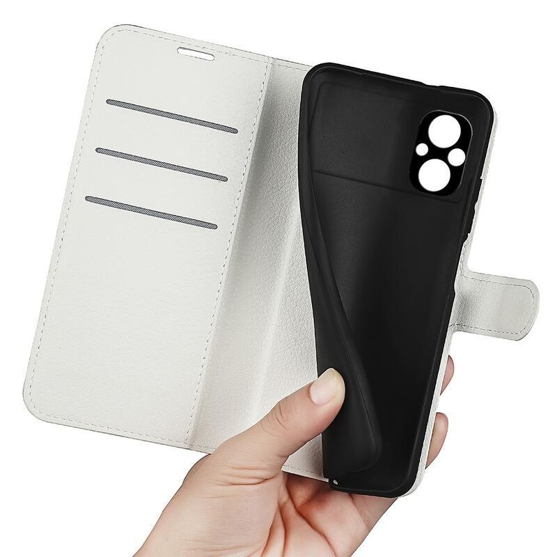 Litchi PU kožené peněženkové pouzdro na mobil Xiaomi Poco M5 - bílé
