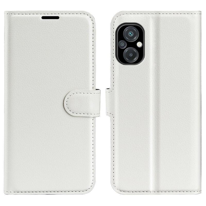 Litchi PU kožené peněženkové pouzdro na mobil Xiaomi Poco M5 - bílé