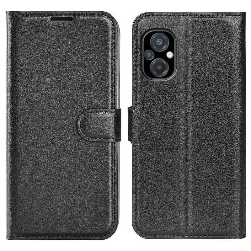 Litchi PU kožené peněženkové pouzdro na mobil Xiaomi Poco M5 - černé
