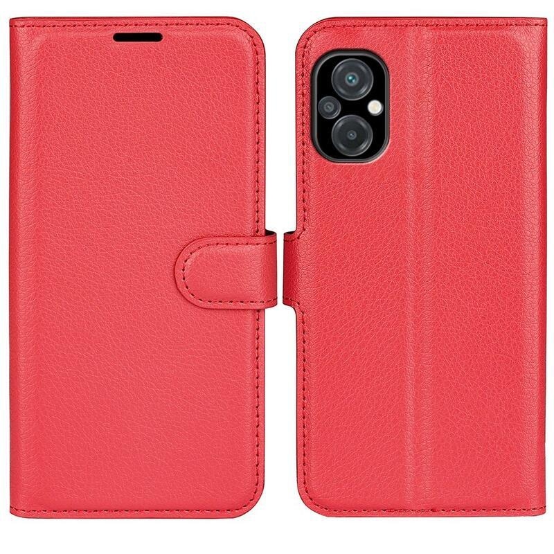 Litchi PU kožené peněženkové pouzdro na mobil Xiaomi Poco M5 - červené