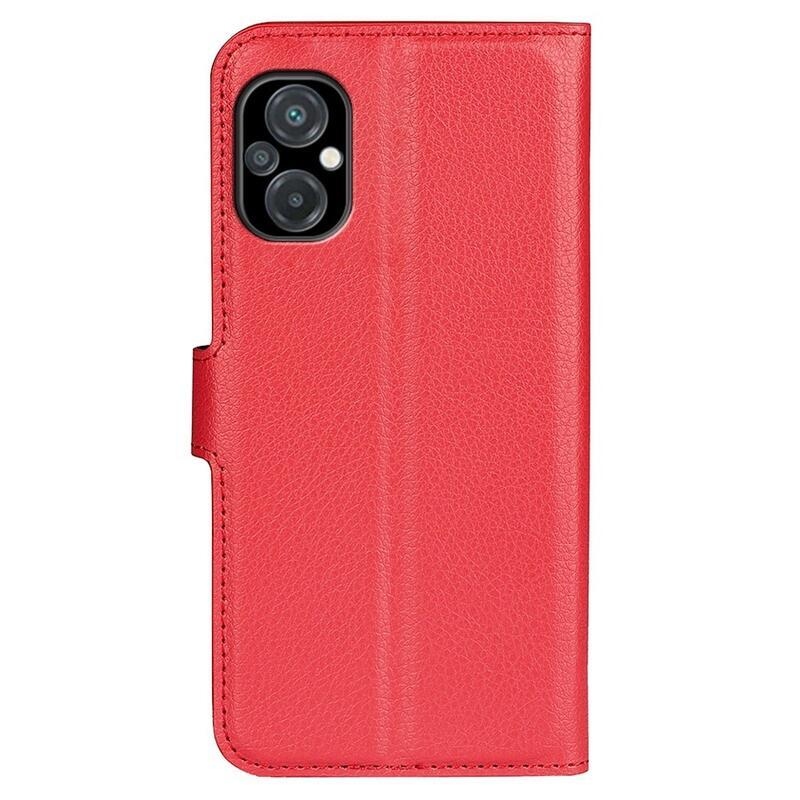 Litchi PU kožené peněženkové pouzdro na mobil Xiaomi Poco M5 - červené