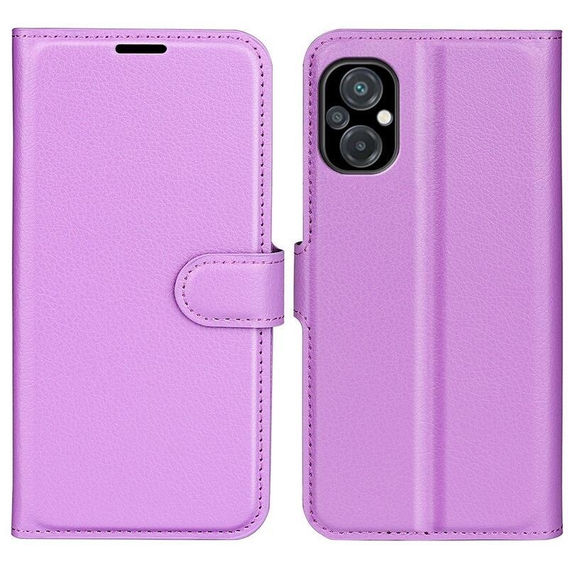Litchi PU kožené peněženkové pouzdro na mobil Xiaomi Poco M5 - fialové