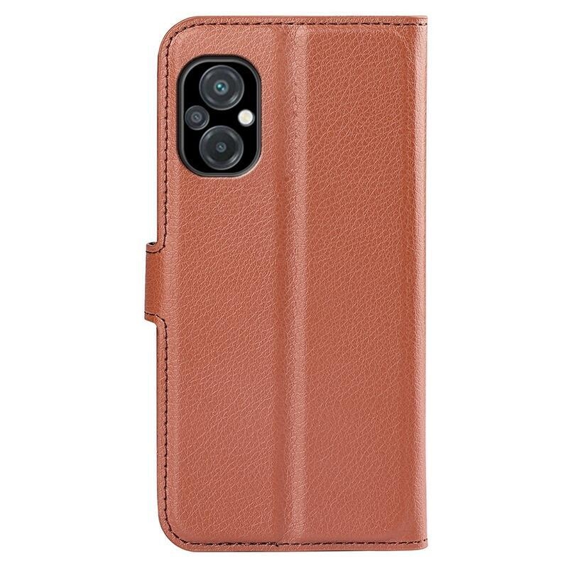 Litchi PU kožené peněženkové pouzdro na mobil Xiaomi Poco M5 - hnědé