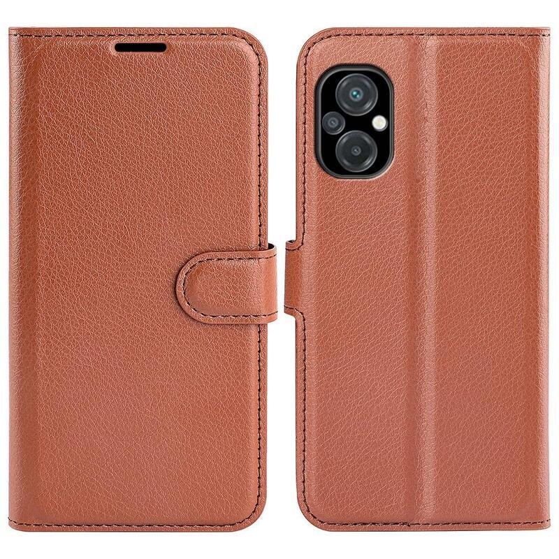 Litchi PU kožené peněženkové pouzdro na mobil Xiaomi Poco M5 - hnědé