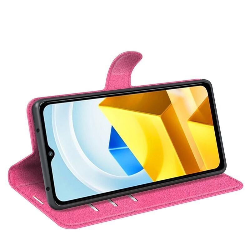 Litchi PU kožené peněženkové pouzdro na mobil Xiaomi Poco M5 - rose