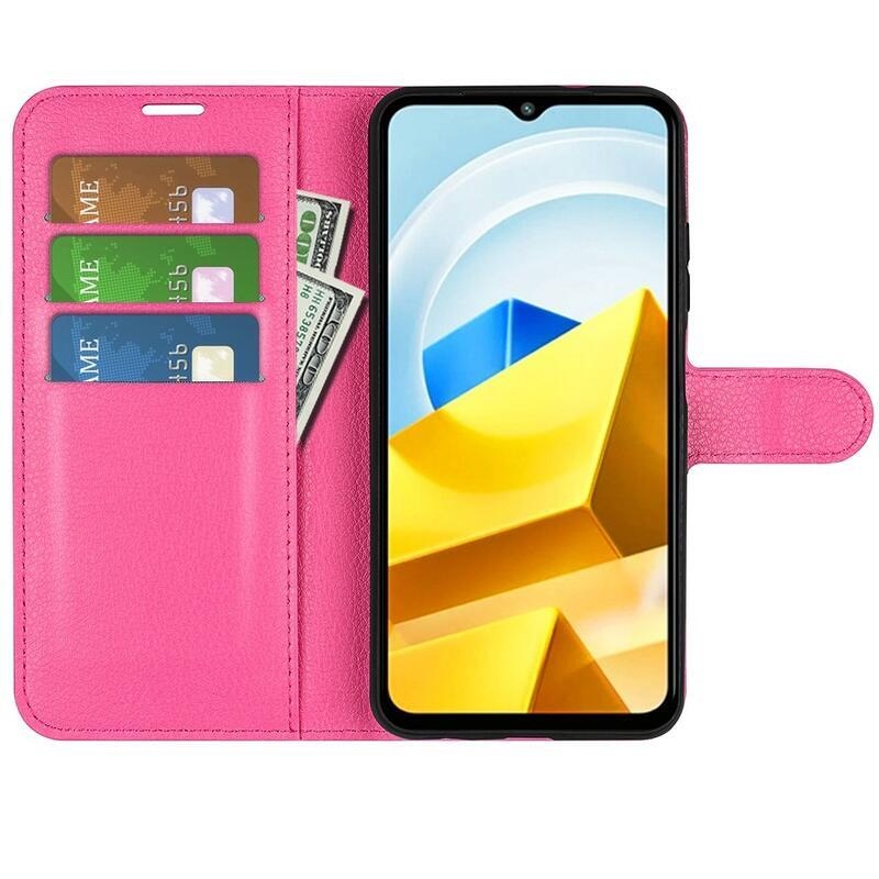 Litchi PU kožené peněženkové pouzdro na mobil Xiaomi Poco M5 - rose