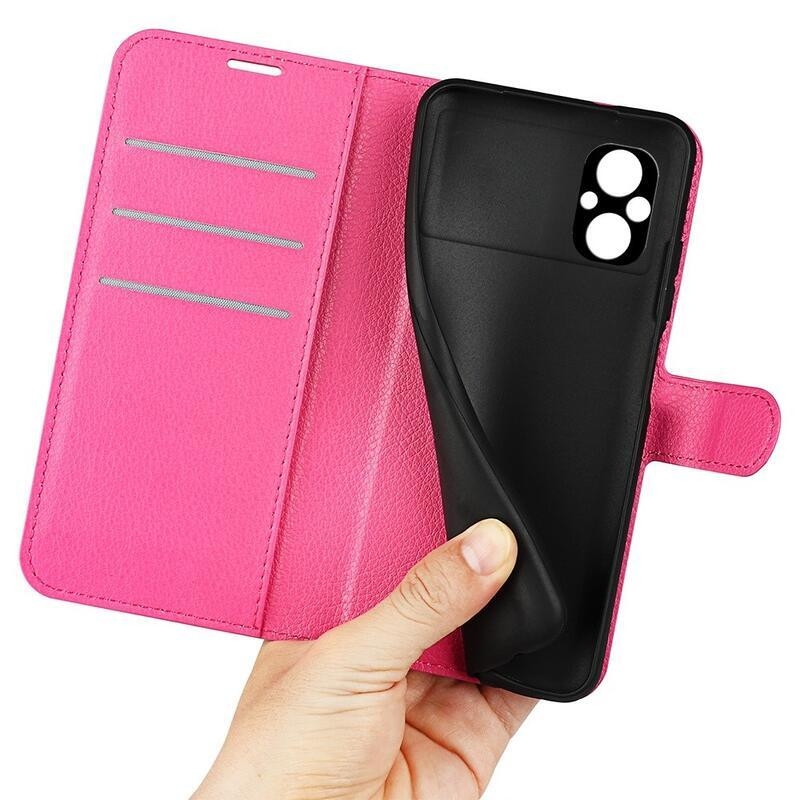 Litchi PU kožené peněženkové pouzdro na mobil Xiaomi Poco M5 - rose