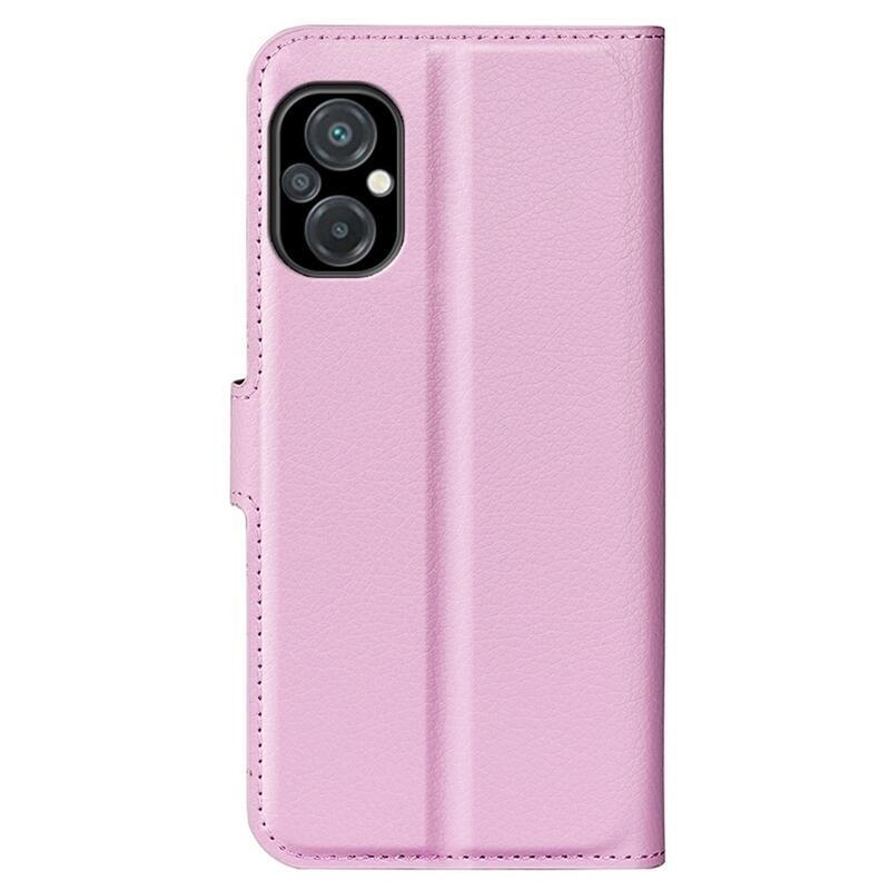 Litchi PU kožené peněženkové pouzdro na mobil Xiaomi Poco M5 - růžové